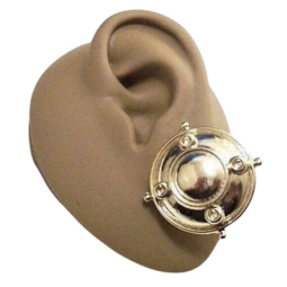 Porthole Dome Disc Clip On Earrings Gold Tone - Picture 1 of 5